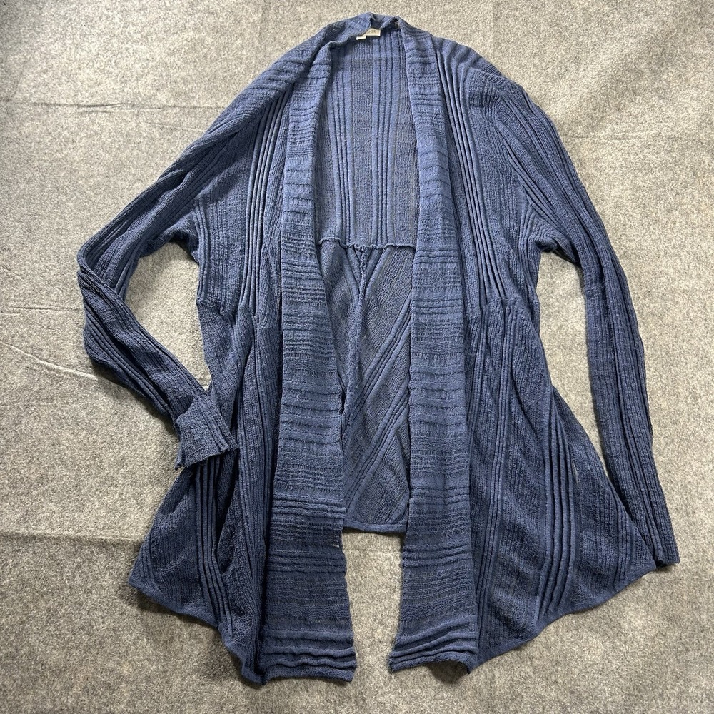 Eileen Fisher Sweater Womens XL Cardigan Blue Ribbed Linen Cotton Lightweight